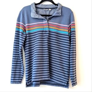 L.L. Bean Blue Striped Long-Sleeve Polo with Multicolor Chest Stripes